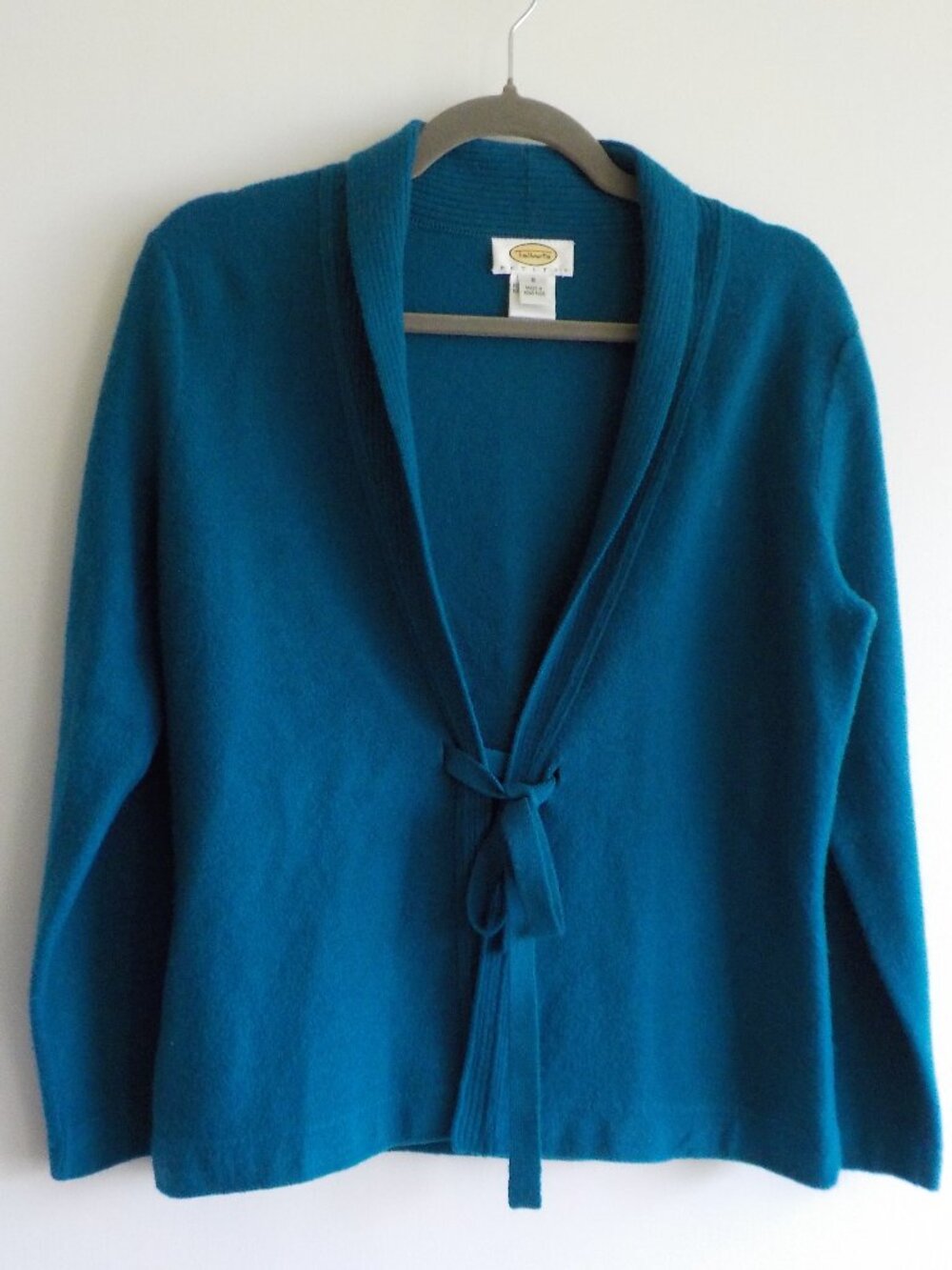 Talbots Sweater Cardigan - Petite Small - Teal 100% Wool Long Sleeve (2237)